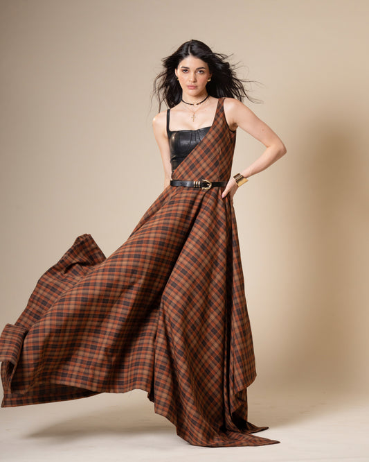 Disrupt Coordset - Black Leather Corset Top & Plaid Maxi Skirt