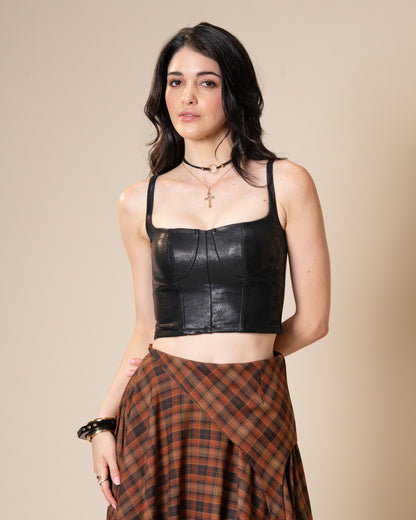 Disrupt Black Leather Corset Top