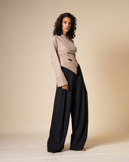 Inversion Trousers - Mid Waist Wide Fit Black Trousers