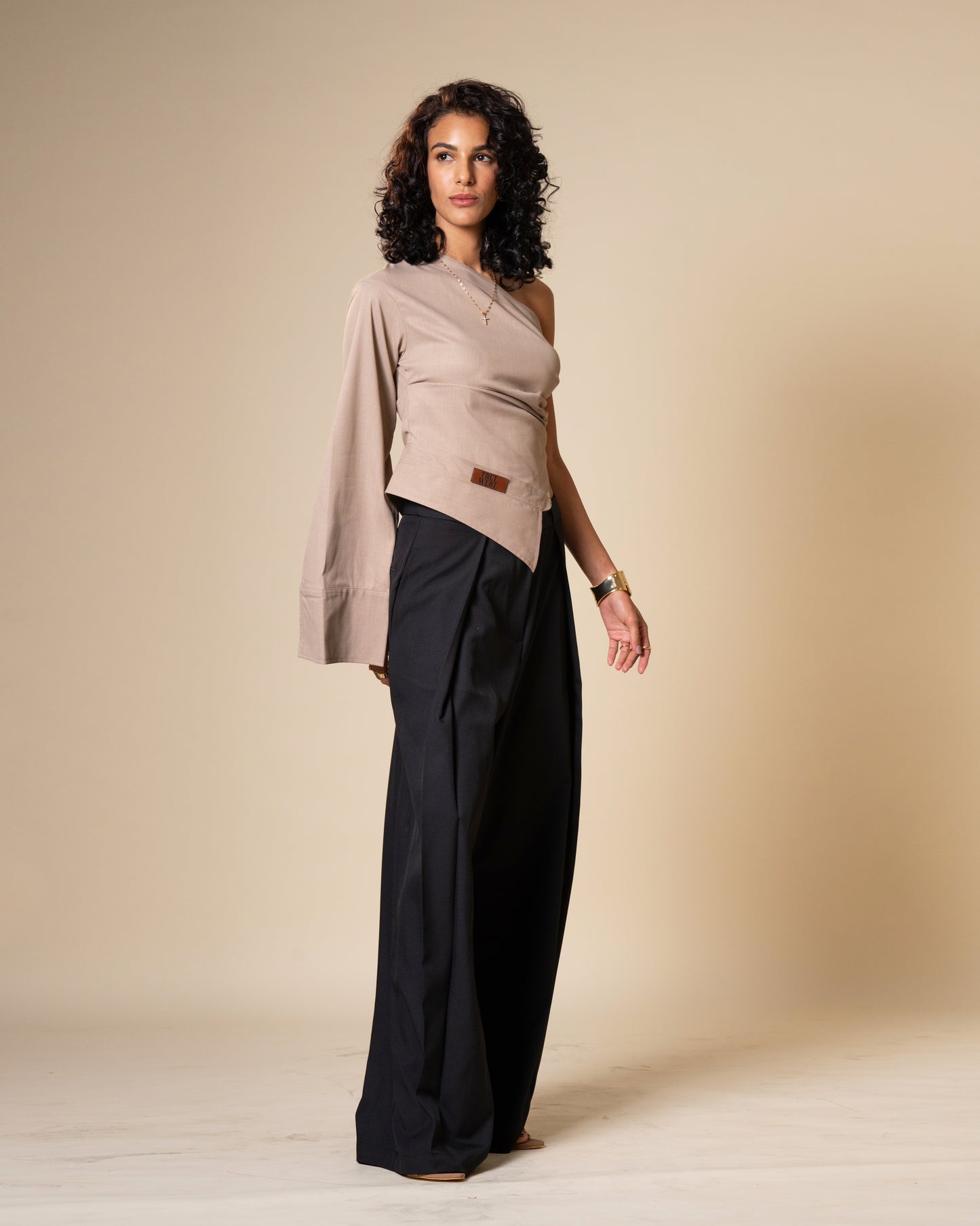 Inversion Coordset - Asymmetrical One Shoulder Top & Low Waist Wide Leg Trousers