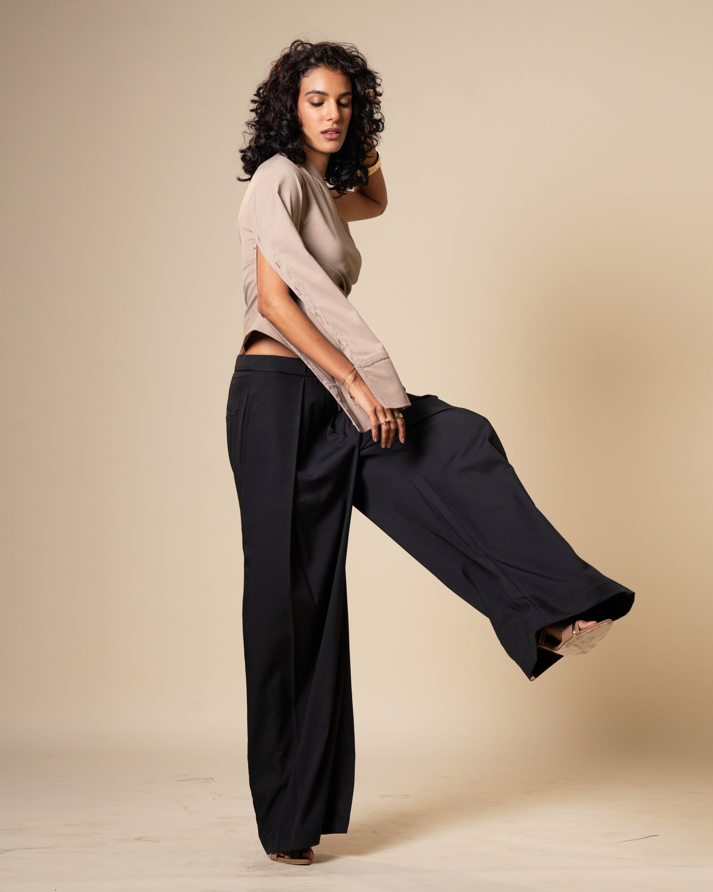 Inversion Trousers - Mid Waist Wide Fit Black Trousers