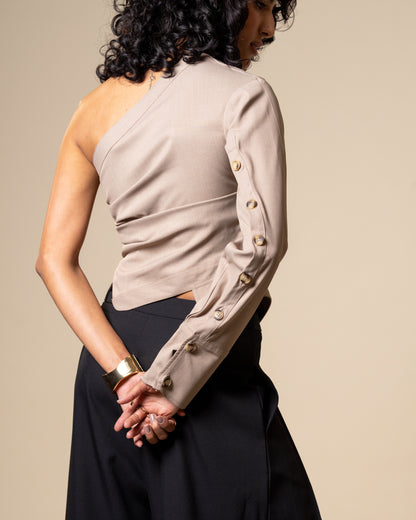 Inversion Coordset - Asymmetrical One Shoulder Top & Low Waist Wide Leg Trousers