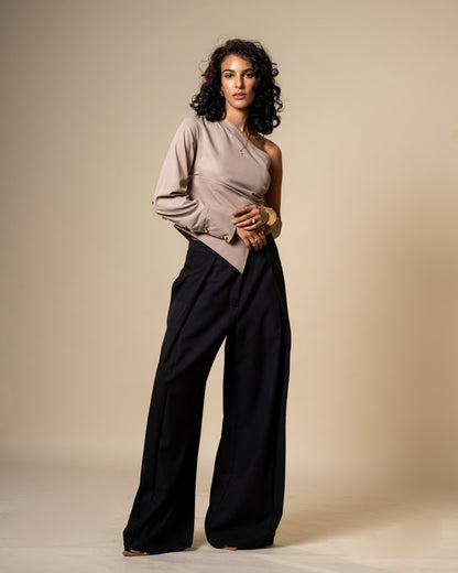 Inversion Trousers - Mid Waist Wide Fit Black Trousers
