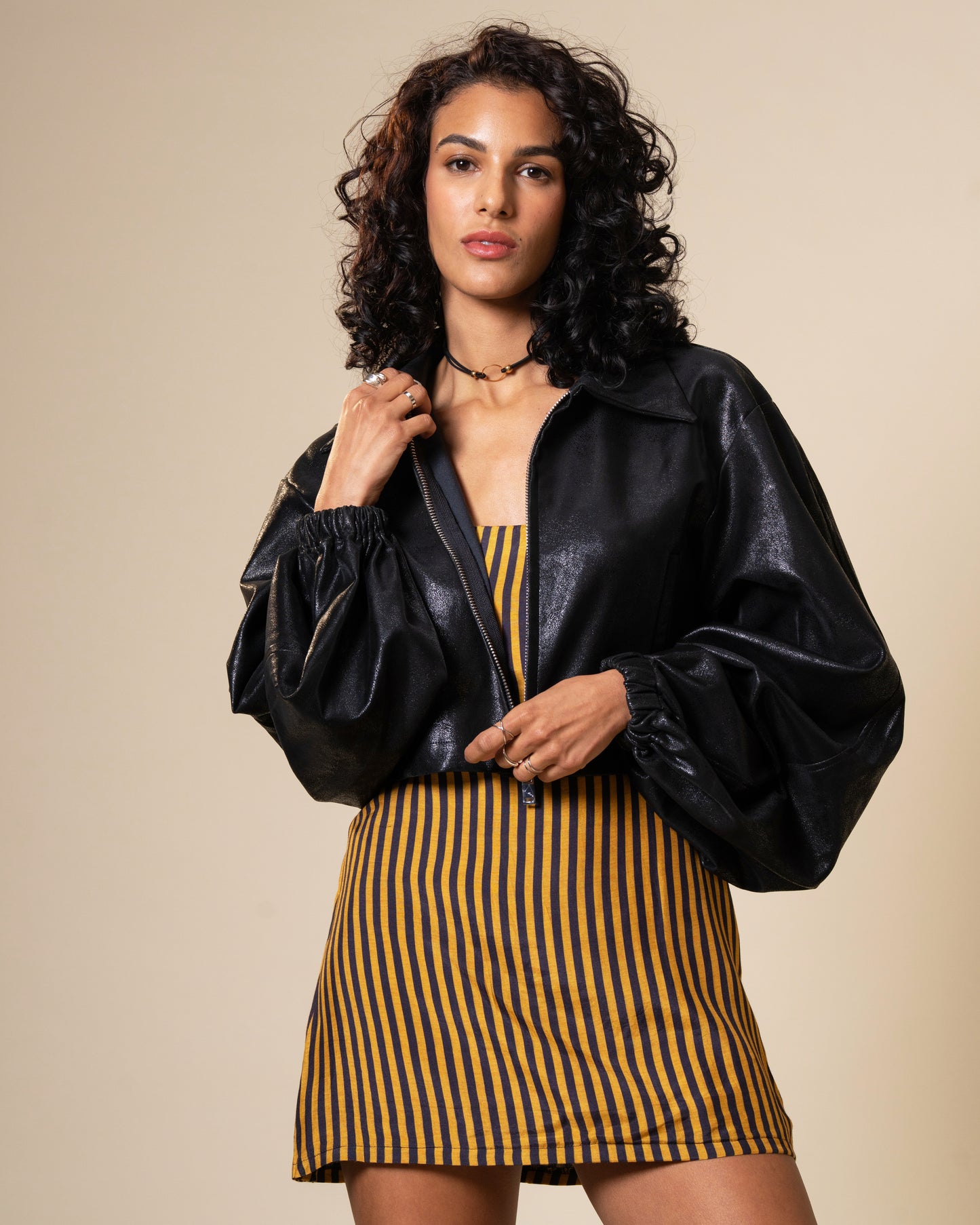 Edge Coordset -  Viscose Mini and Faux Leather Jacket