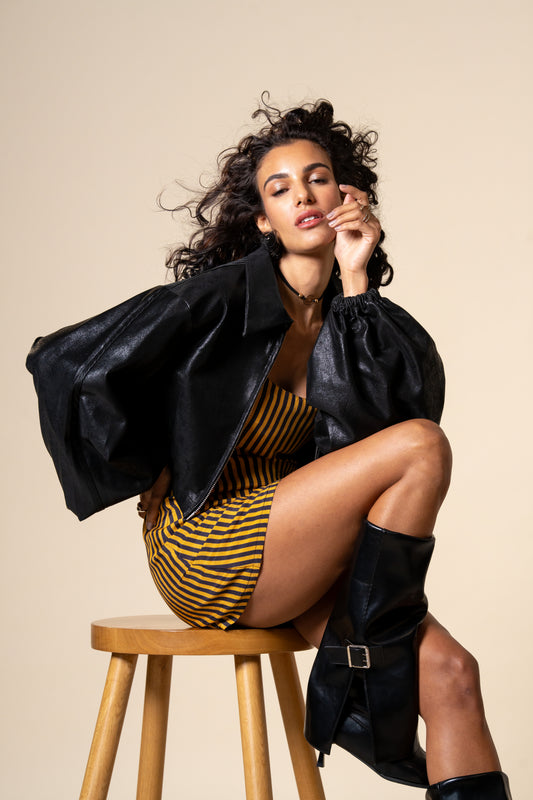 Edge Coordset -  Viscose Mini and Faux Leather Jacket