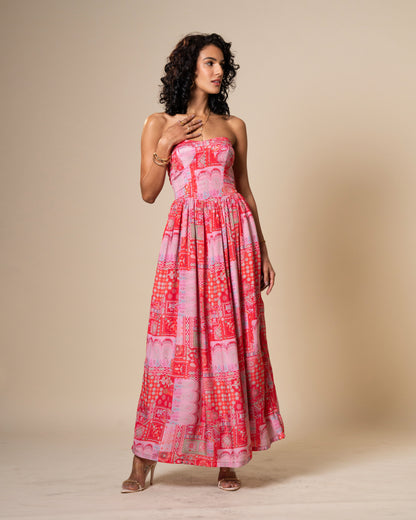 Blur Coral Printed Midi Dress