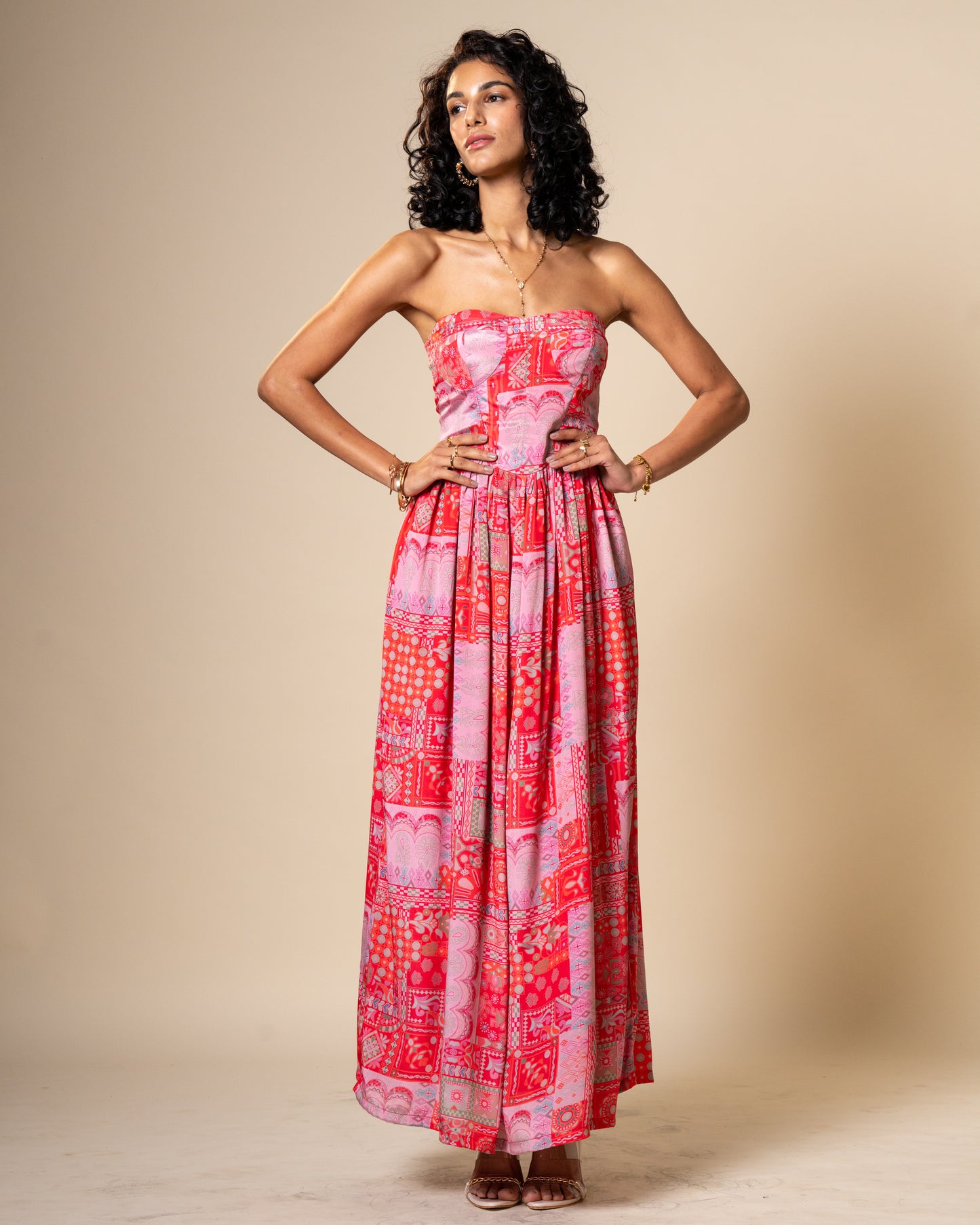 Blur Coral Printed Midi Dress