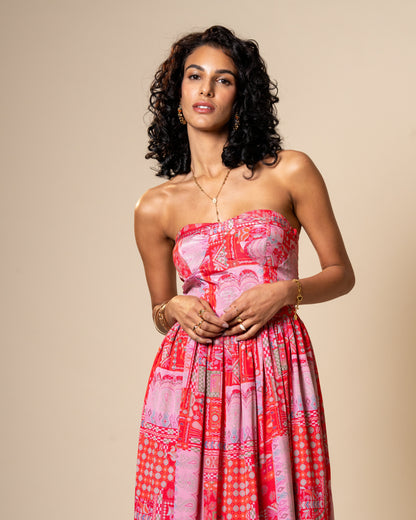 Blur Coral Printed Midi Dress