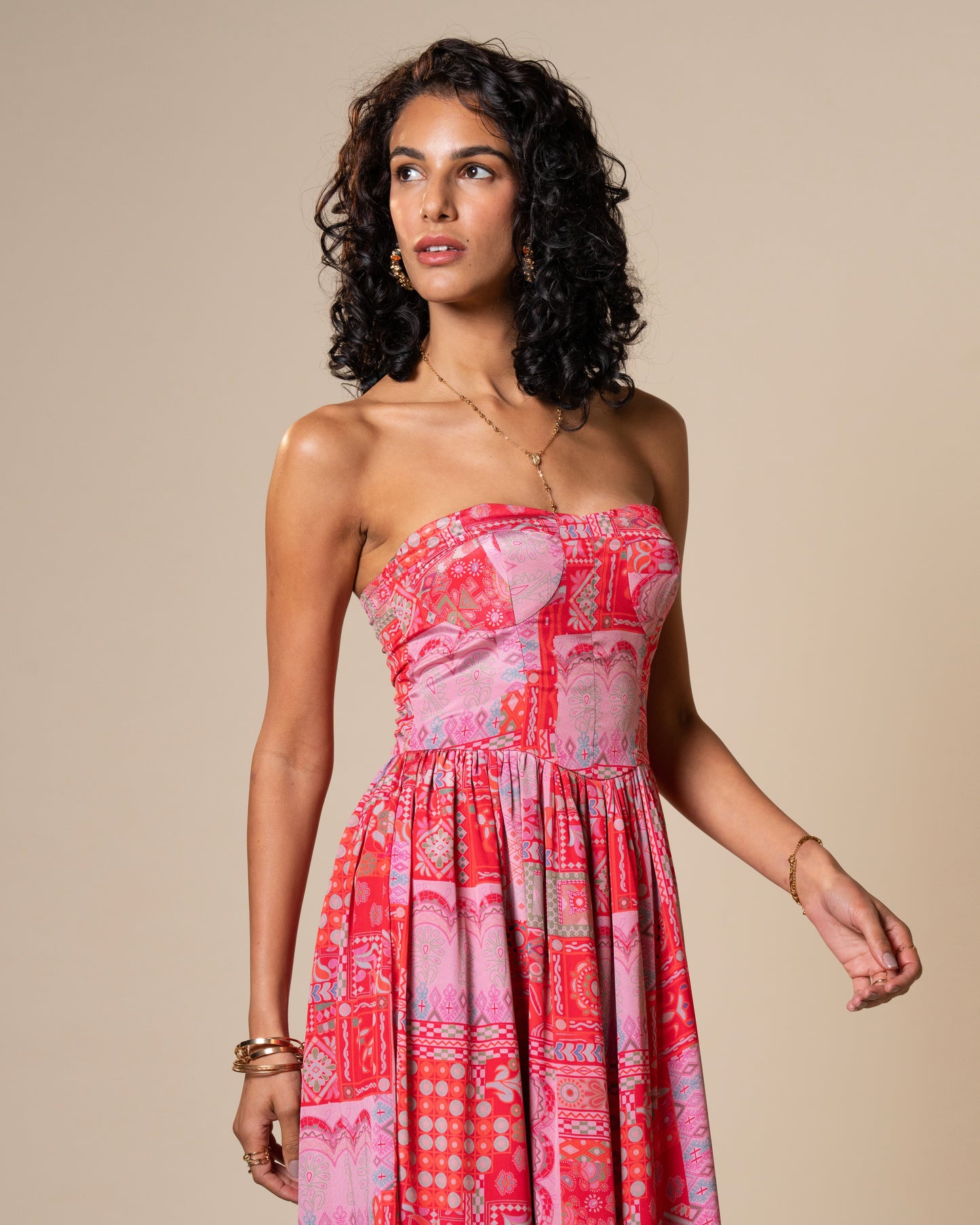 Blur Coral Printed Midi Dress