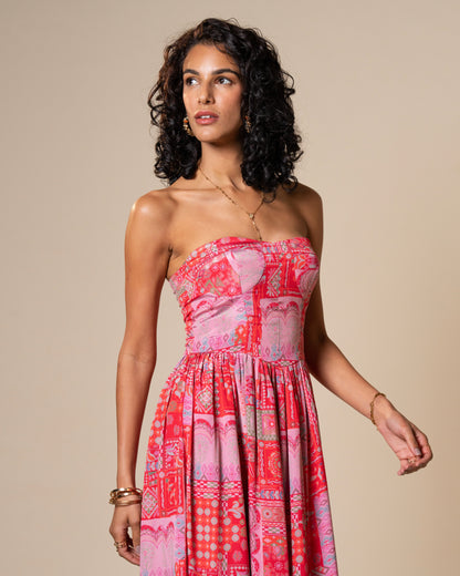 Blur Coral Printed Midi Dress