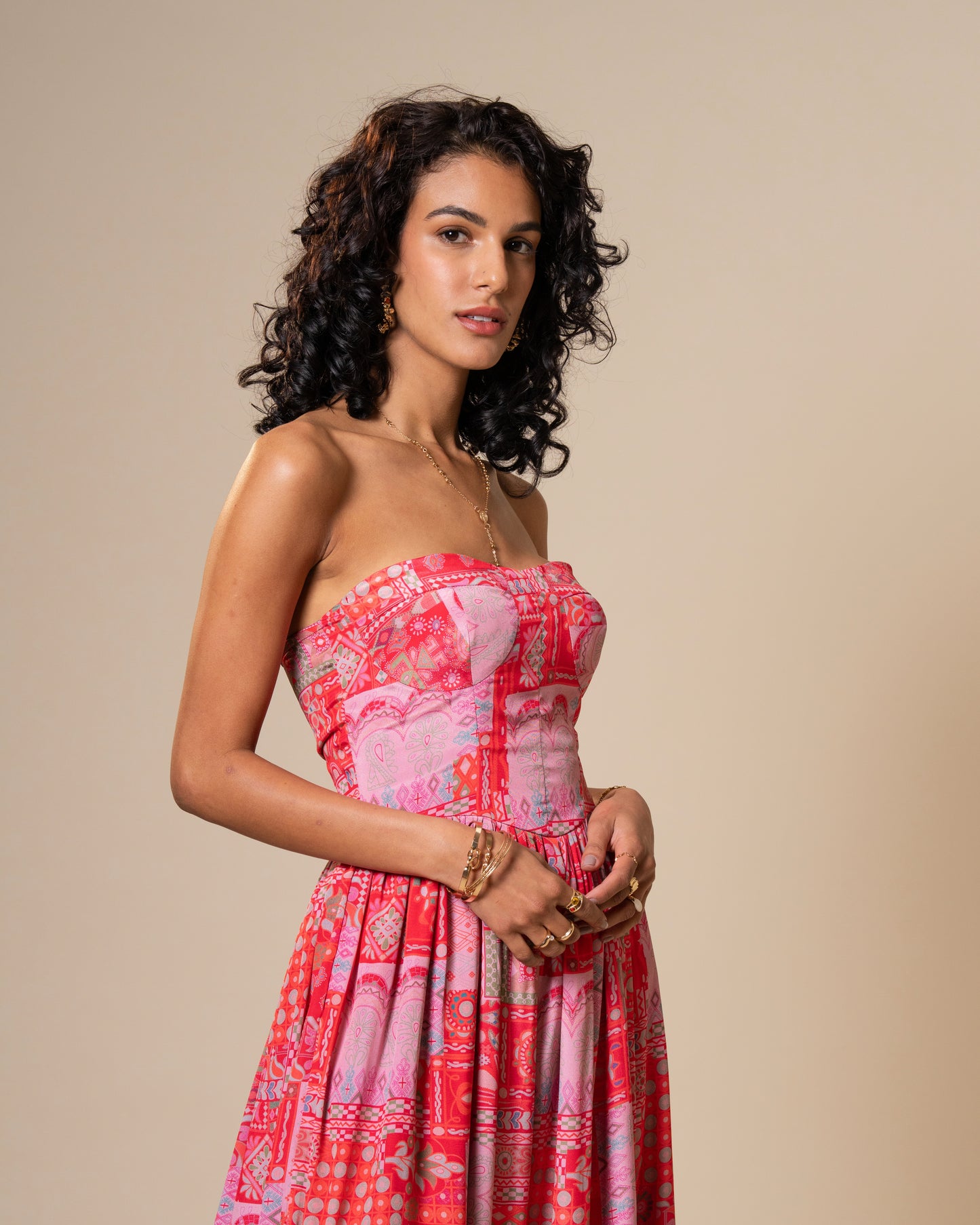 Blur Coral Printed Midi Dress