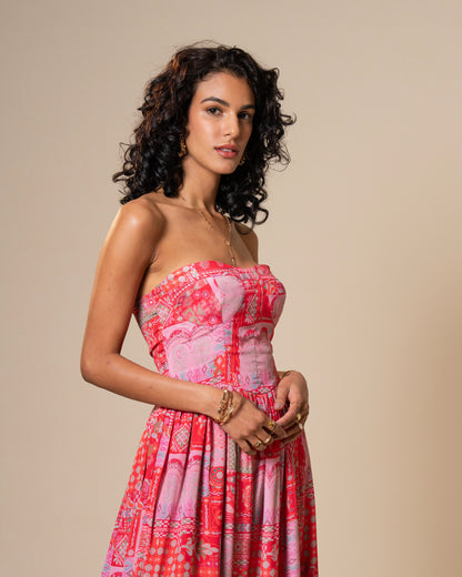 Blur Coral Printed Midi Dress