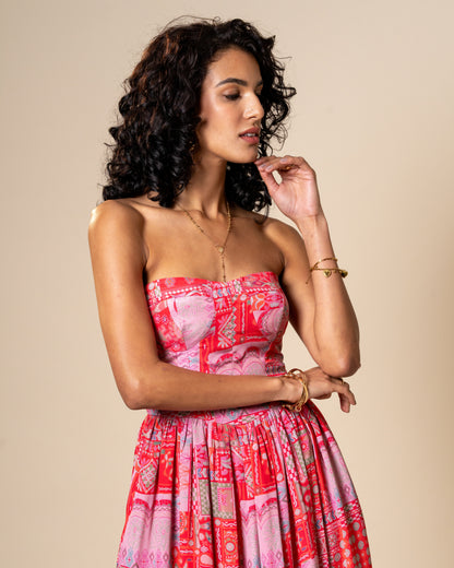 Blur Coral Printed Midi Dress