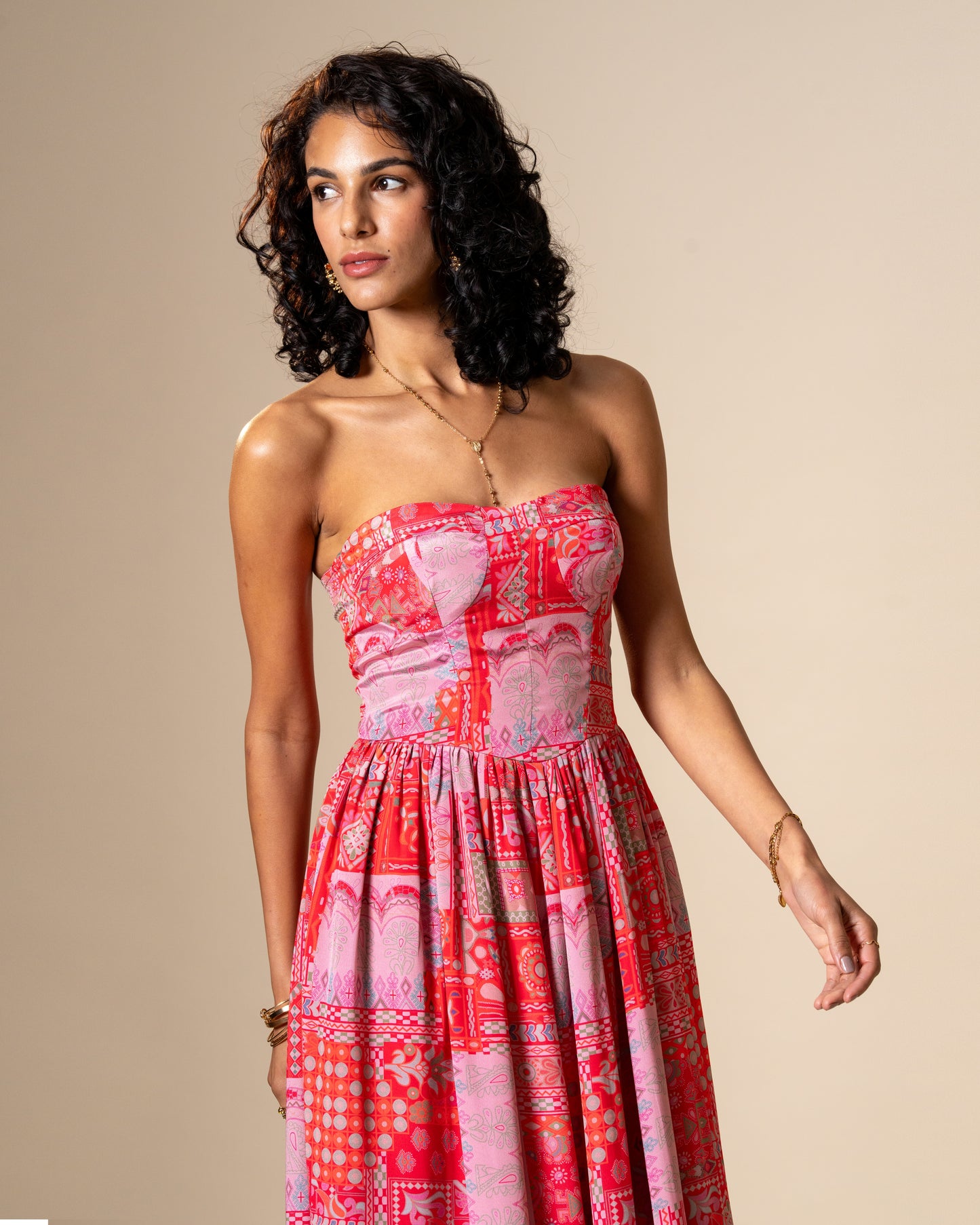 Blur Coral Printed Midi Dress