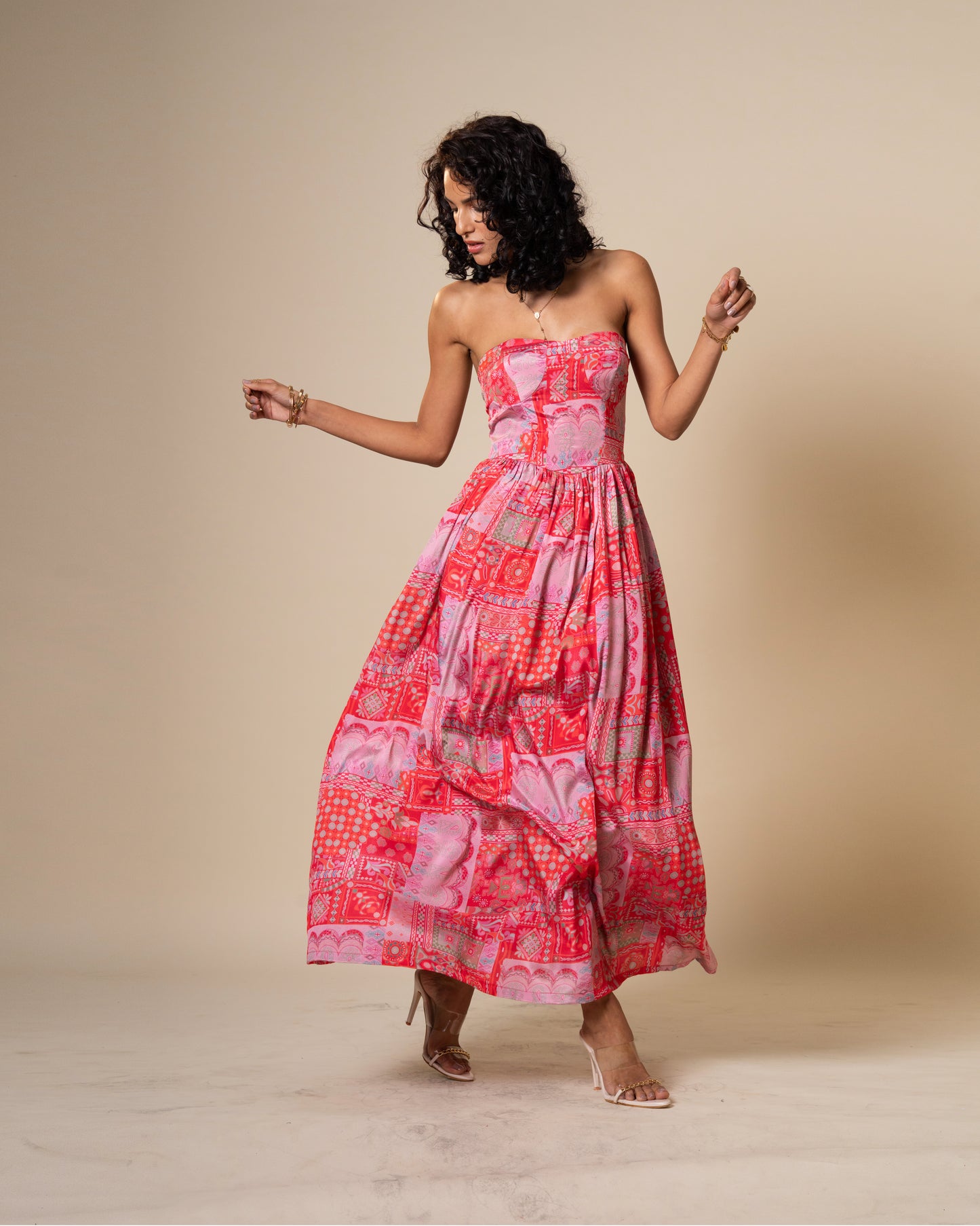 Blur Coral Printed Midi Dress