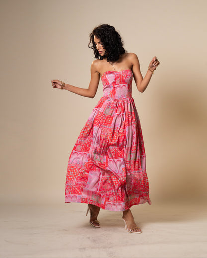 Blur Coral Printed Midi Dress
