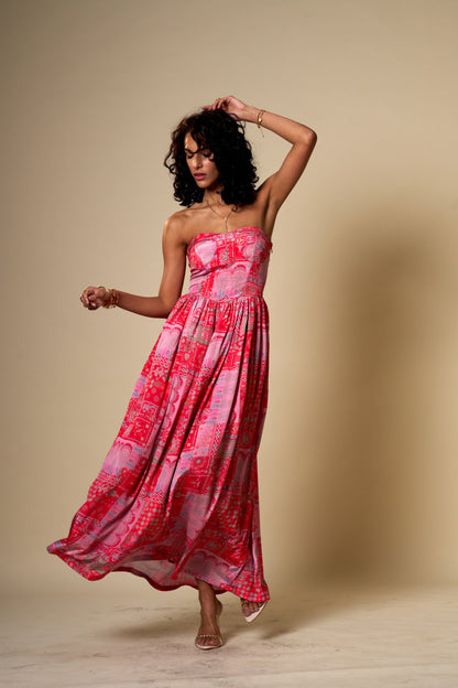 Blur Coral Printed Midi Dress