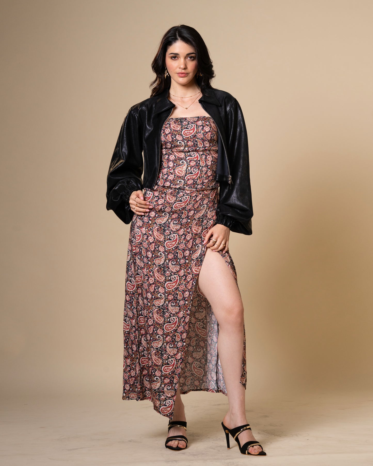 Drape Black Paisley Print Midi Dress
