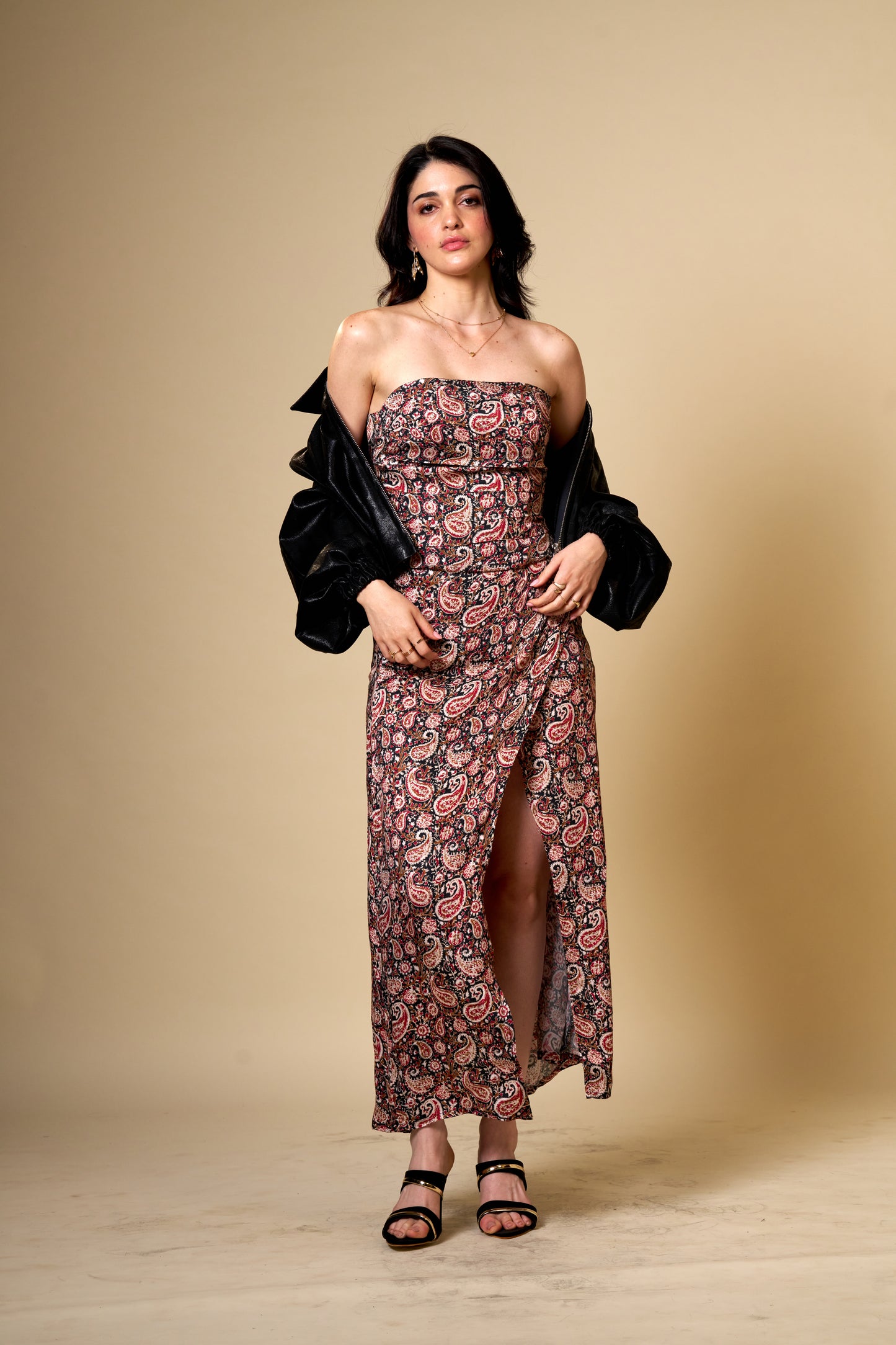 Drape Black Paisley Print Midi Dress
