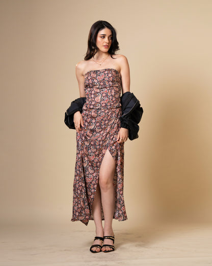 Drape Black Paisley Print Midi Dress