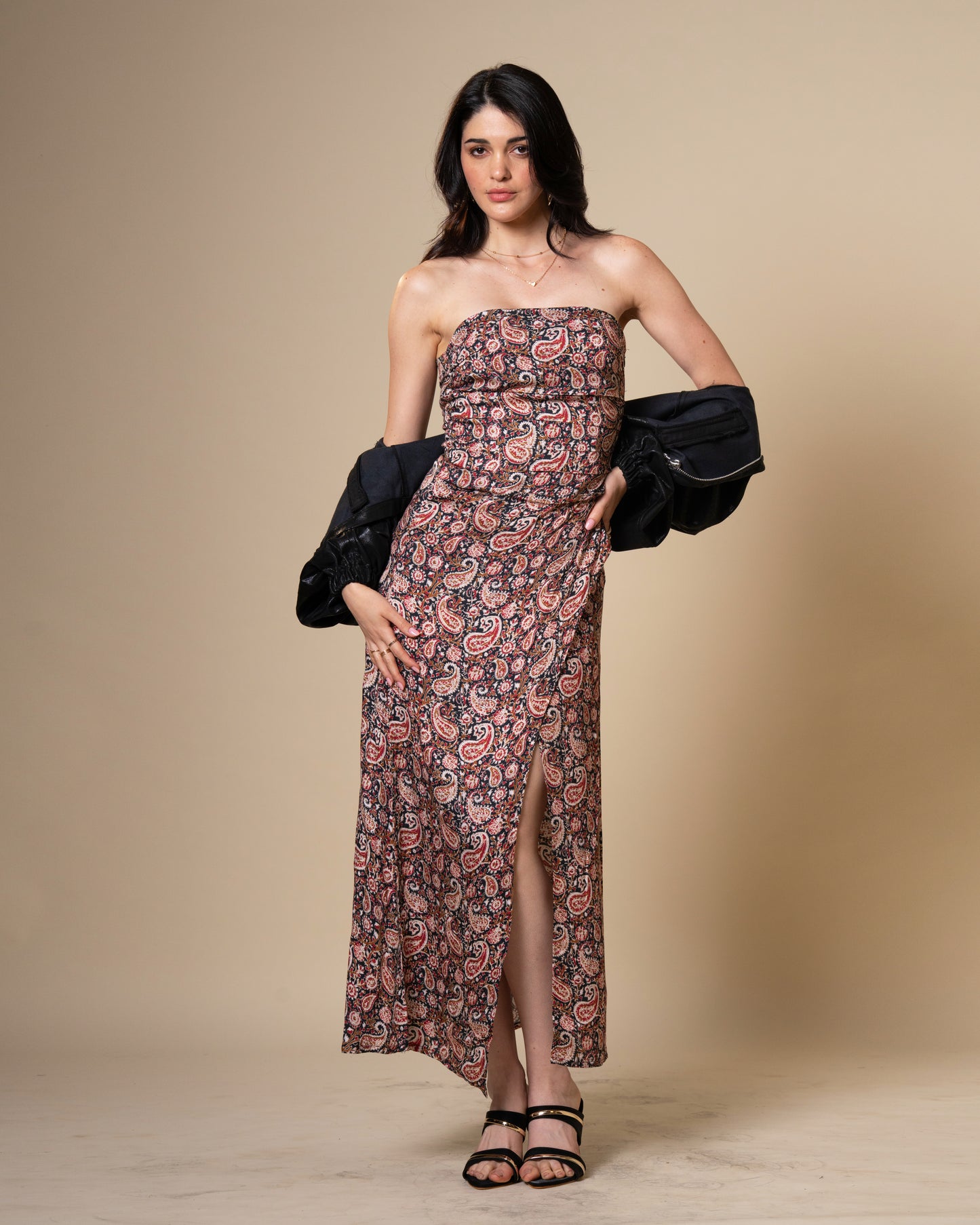 Drape Black Paisley Print Midi Dress