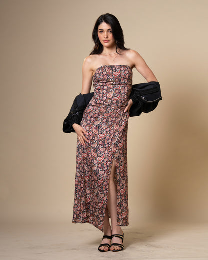 Drape Black Paisley Print Midi Dress