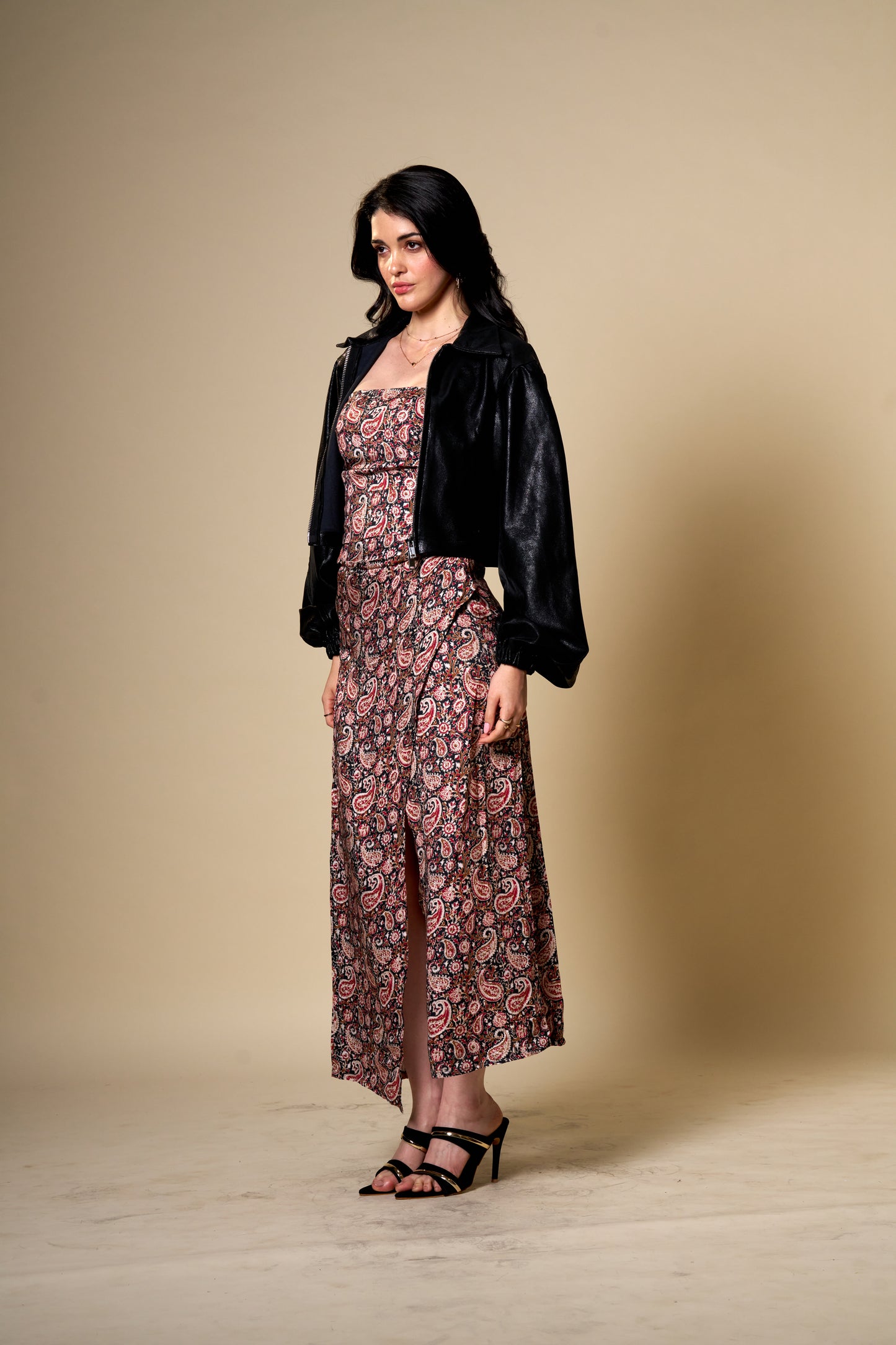 Drape Black Paisley Print Midi Dress