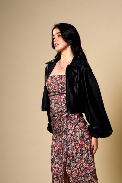 Drape Black Paisley Print Midi Dress