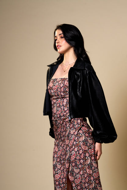 Drape Black Paisley Print Midi Dress