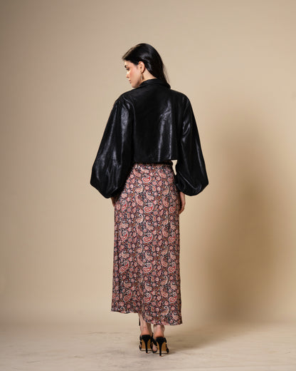 Drape Black Paisley Print Midi Dress