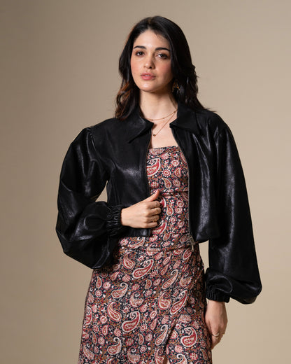 Drape Black Paisley Print Midi Dress