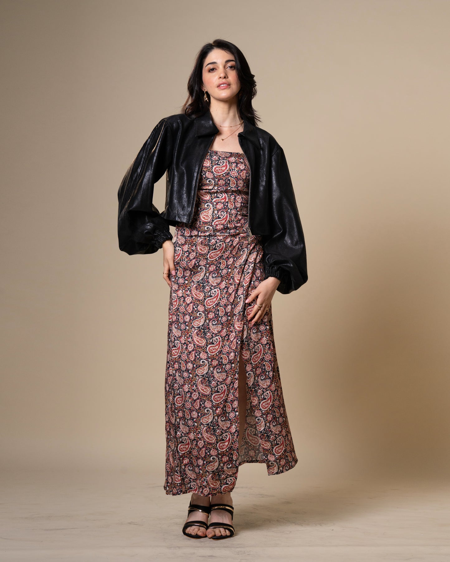 Drape Black Paisley Print Midi Dress