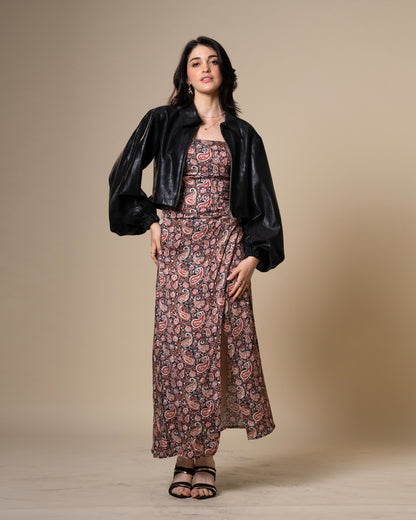 Drape Black Paisley Print Midi Dress
