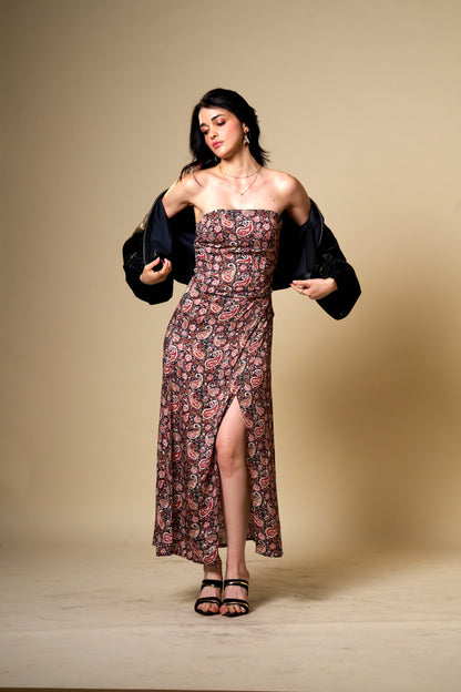 Drape Black Paisley Print Midi Dress