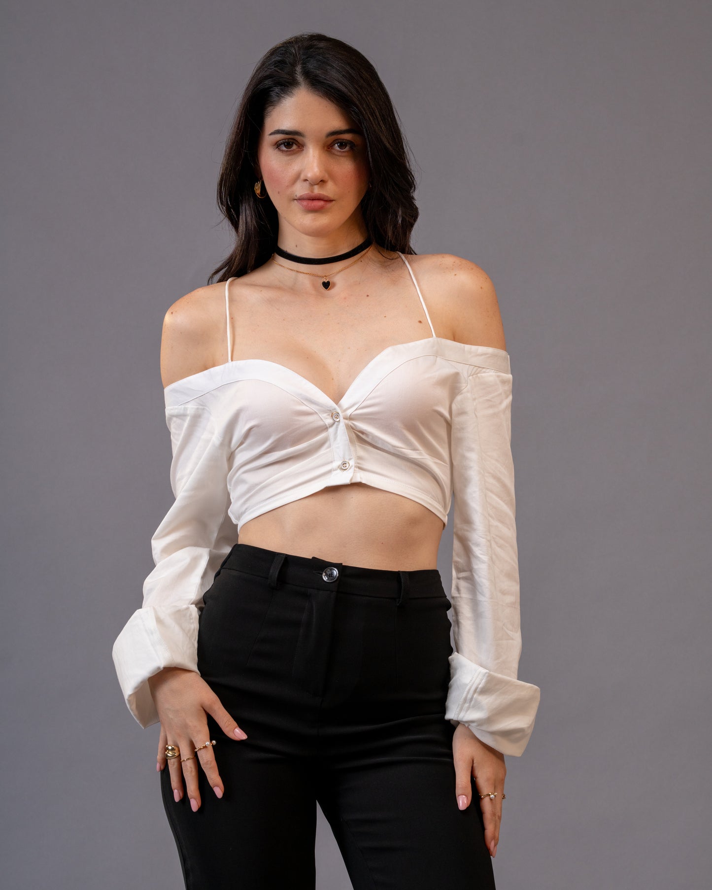 Restraint Black Straight Mid-Waist Trousers