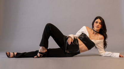 Restraint Coordset - 4-Piece Black Faux Leather & Cotton Satin Co-Ord Set
