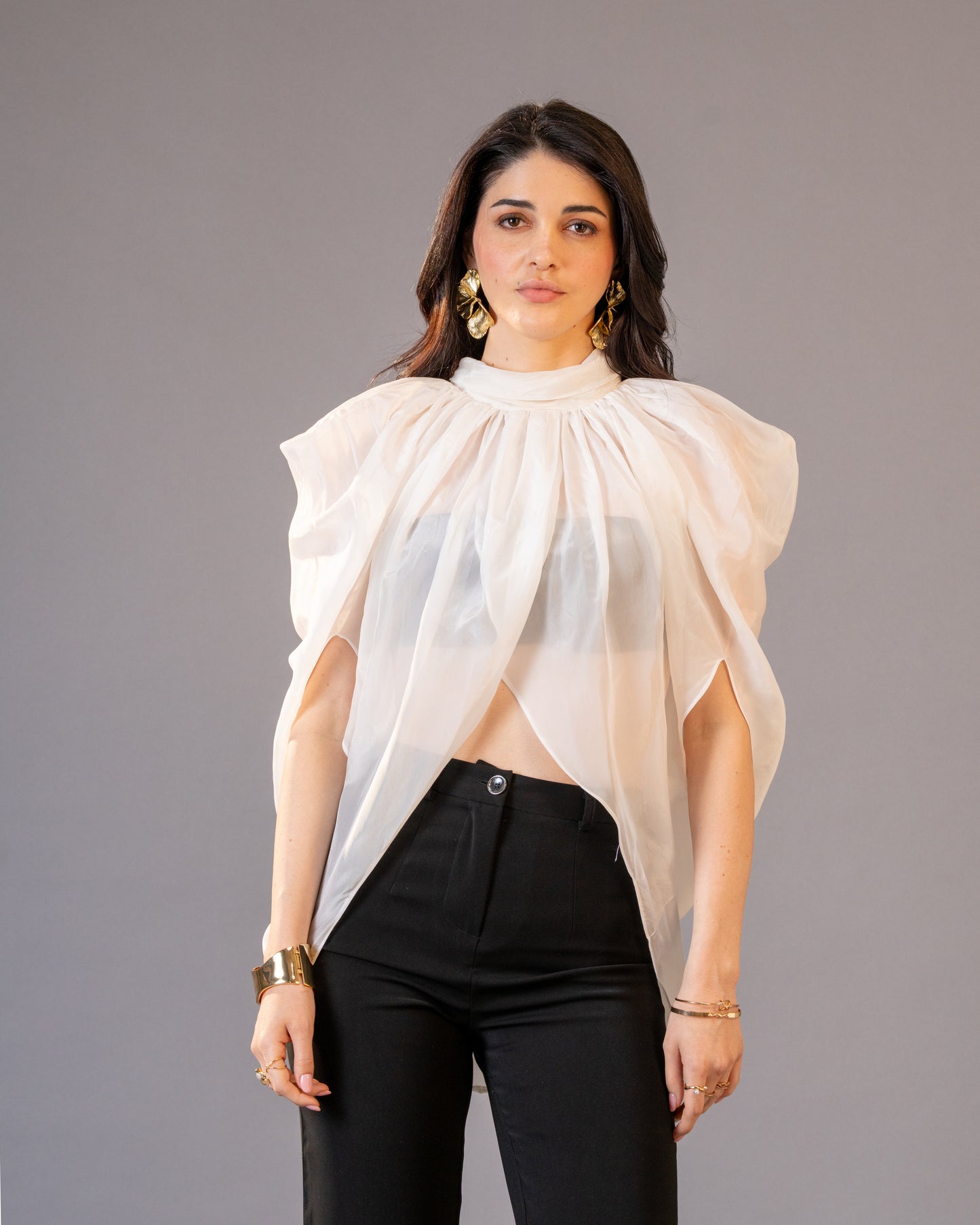 Veil Glass Organza Sheer Top with Knit Bralette