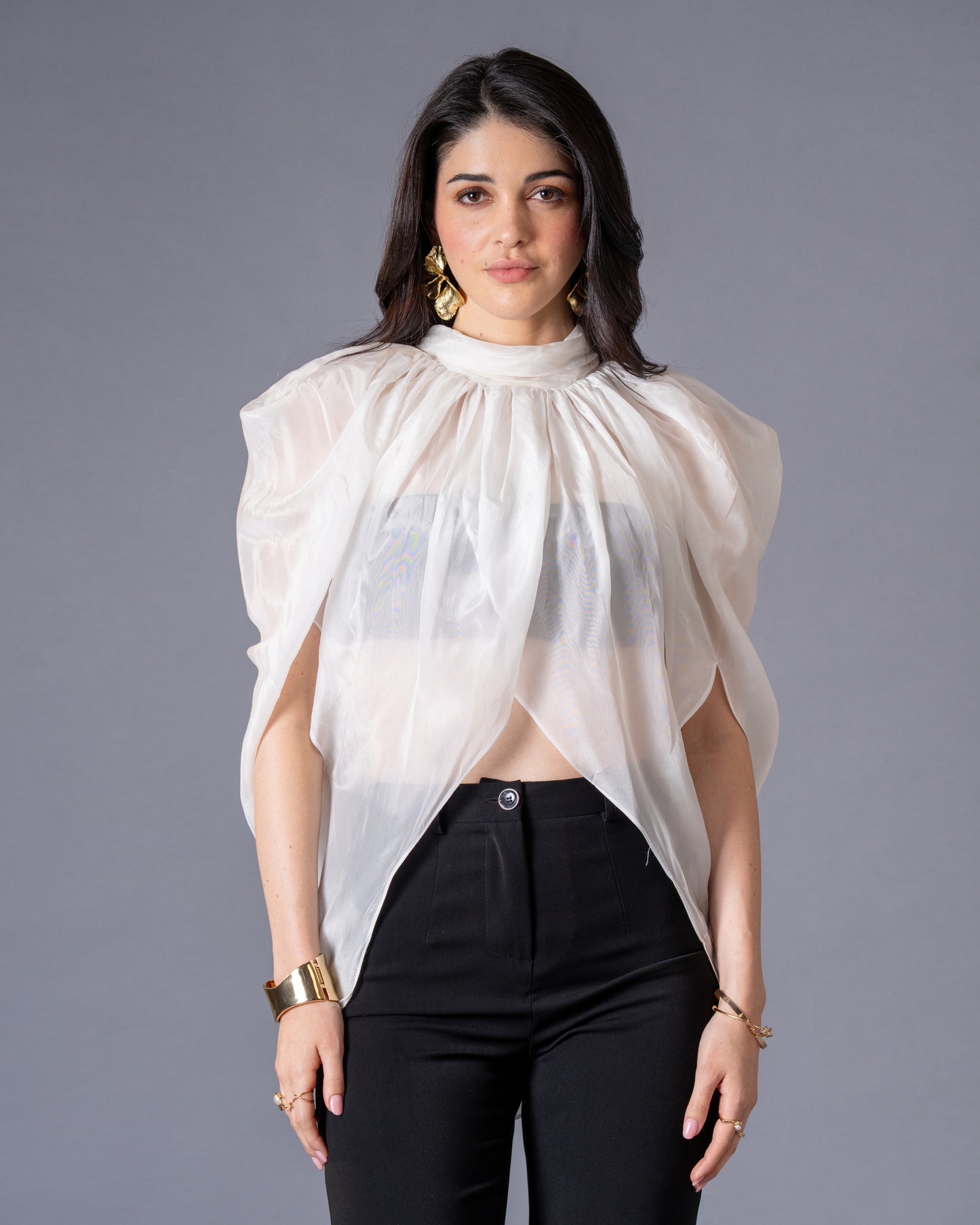 Veil Glass Organza Sheer Top with Knit Bralette