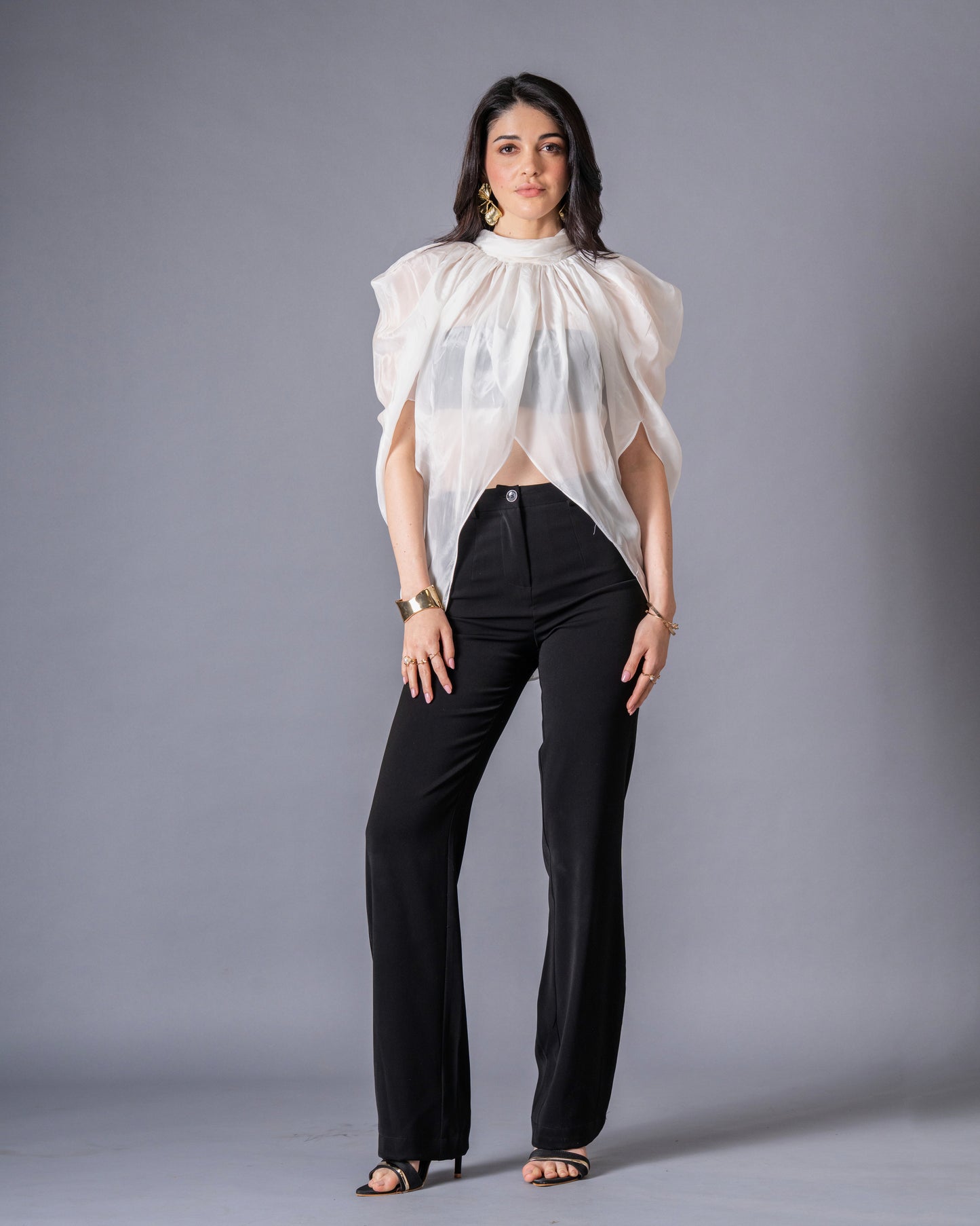 Restraint Black Straight Mid-Waist Trousers