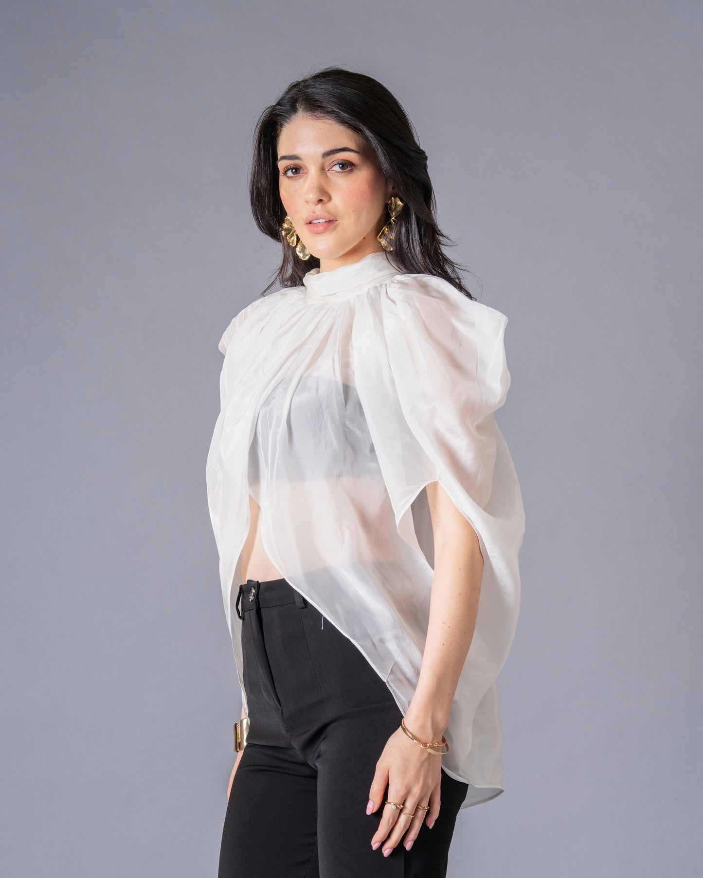 Veil Glass Organza Sheer Top with Knit Bralette