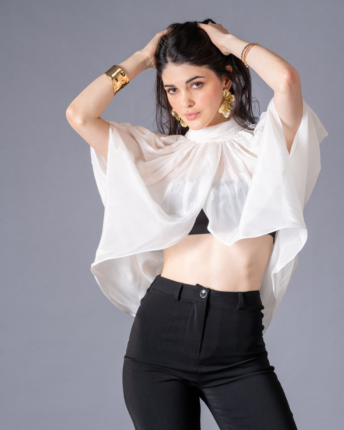 Veil Glass Organza Sheer Top with Knit Bralette