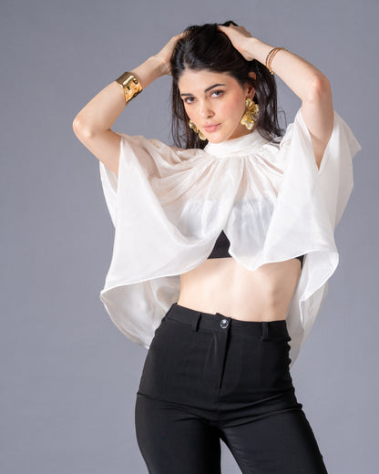 Veil Glass Organza Sheer Top with Knit Bralette