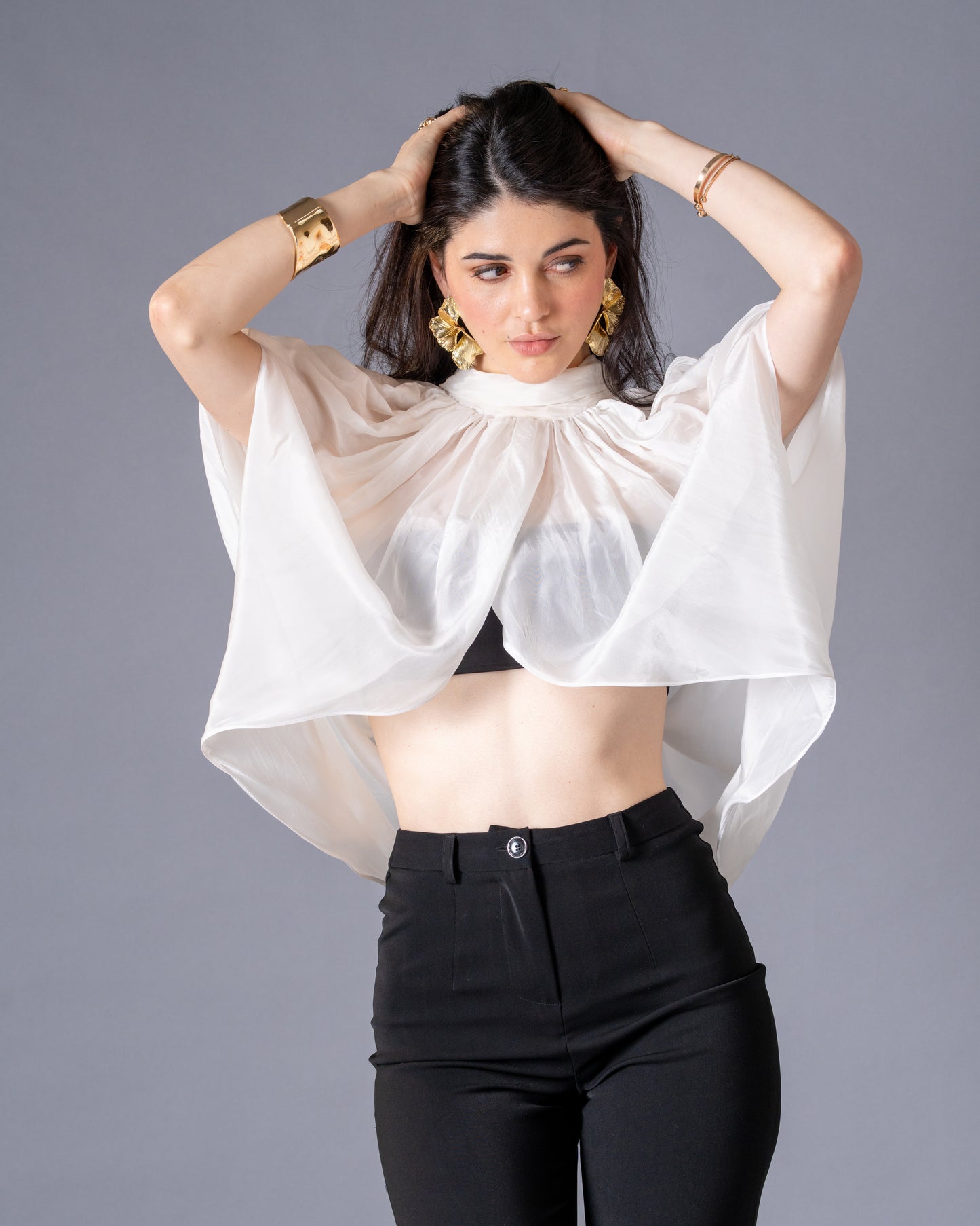 Veil Glass Organza Sheer Top with Knit Bralette