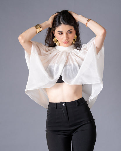 Veil Glass Organza Sheer Top with Knit Bralette