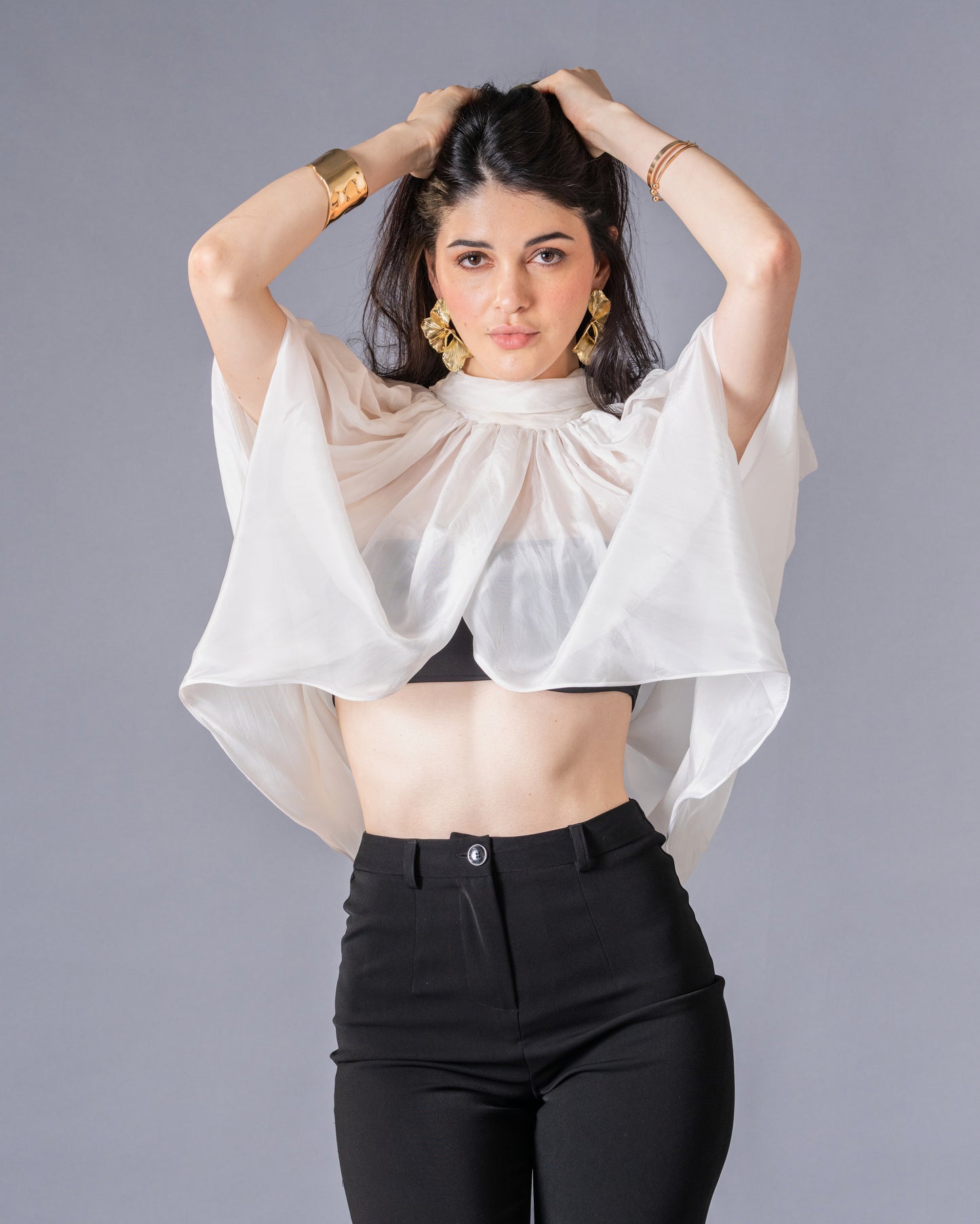 Veil Glass Organza Sheer Top with Knit Bralette