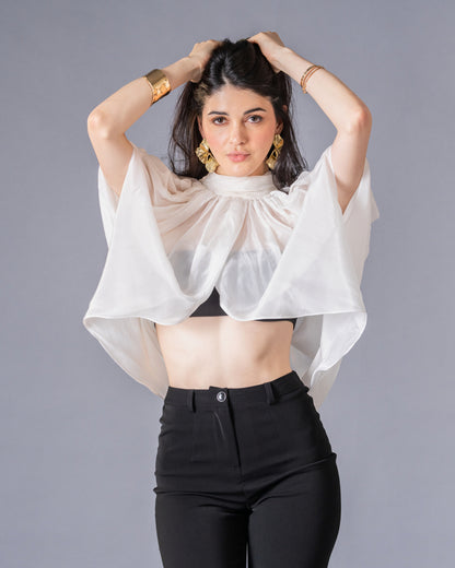 Veil Glass Organza Sheer Top with Knit Bralette