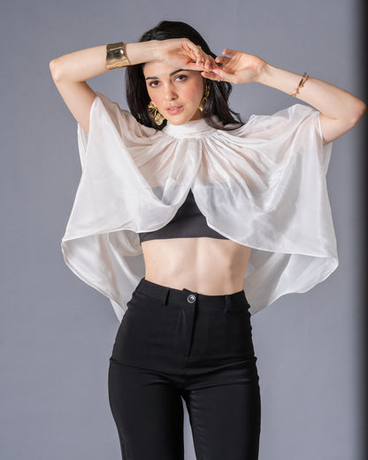 Veil Glass Organza Sheer Top with Knit Bralette