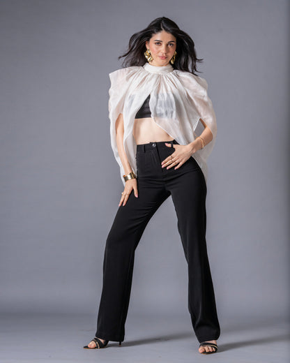 Restraint Black Straight Mid-Waist Trousers