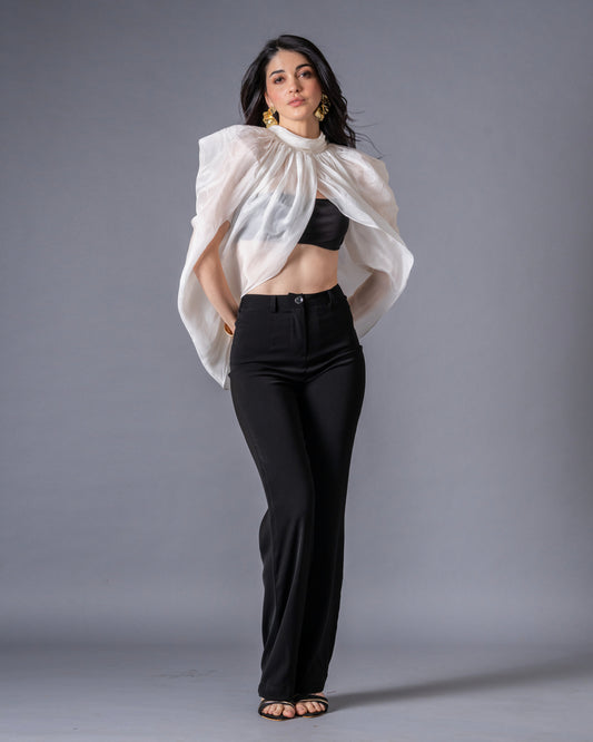Restraint Black Straight Mid-Waist Trousers