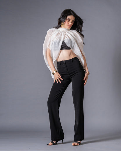 Veil Glass Organza Sheer Top with Knit Bralette